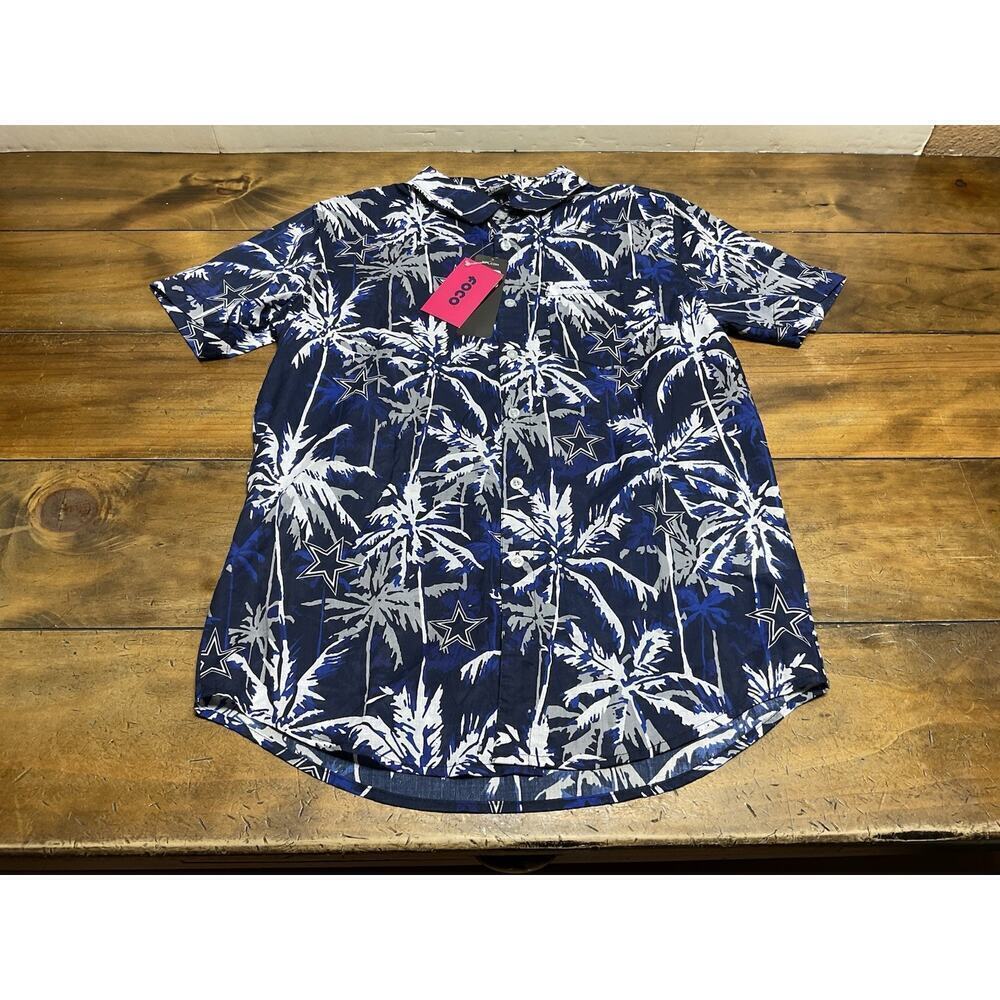 NFL Team Apparel Dallas Cowboys Floral Palm Tree Hawaiian Button Up Shirt Small